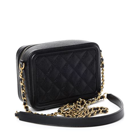 CHANEL Caviar Quilted CC Filigree Vanity Clutch With Chain 